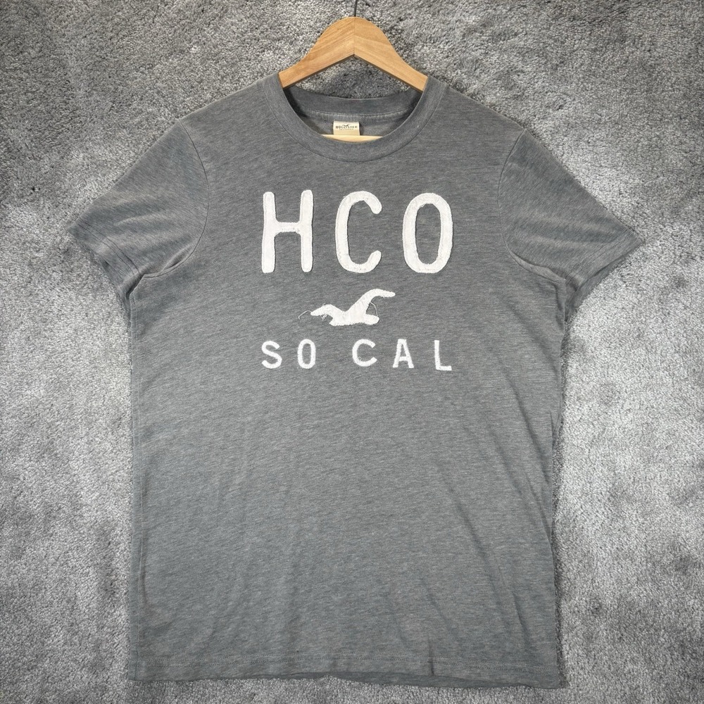 Vintage Hollister T Shirt Mens M Gray Embroidered Applique Short Sleeve Surf Y2K